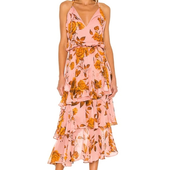 KARINA GRIMALDI Pink Cassandra Ruffled Dress sz L - Picture 1 of 6